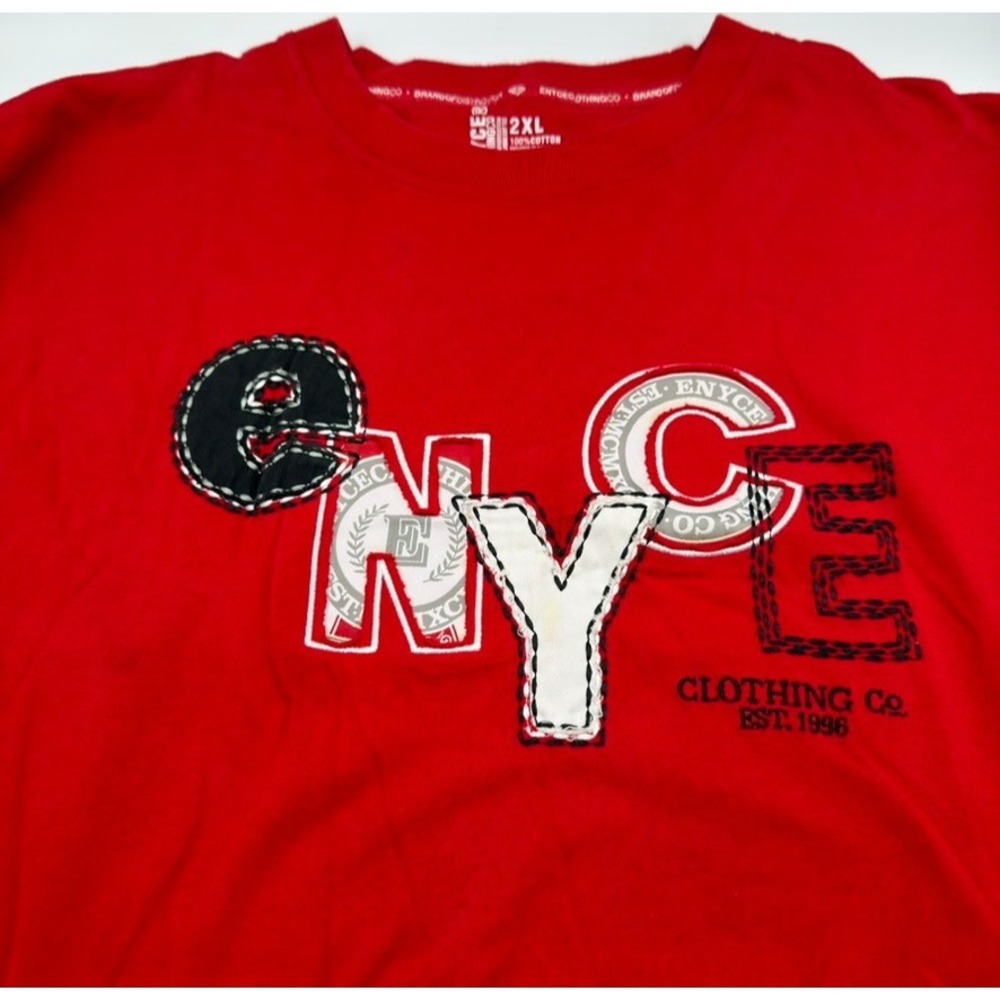 ENYCE Mens Size 2XL T-Shirt Embroidered Logo Est 1996 Red 100% Cotton Streetwear